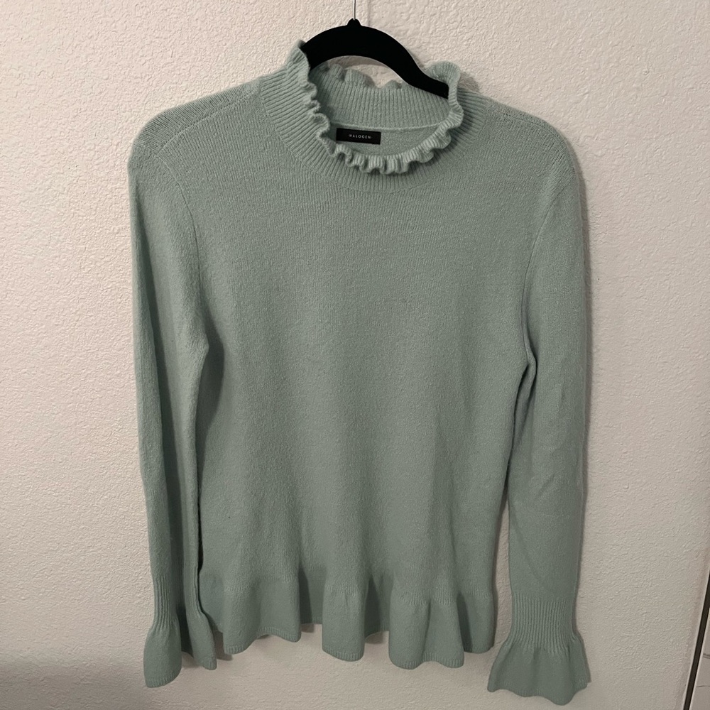 Halogen Light Blue Ruffle Trim Sweater